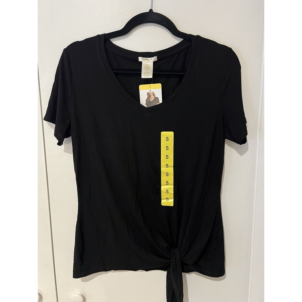 NWT Matty M Ladies' Short Sleeve Side Tie Tee Black Size Small Stretchy Top